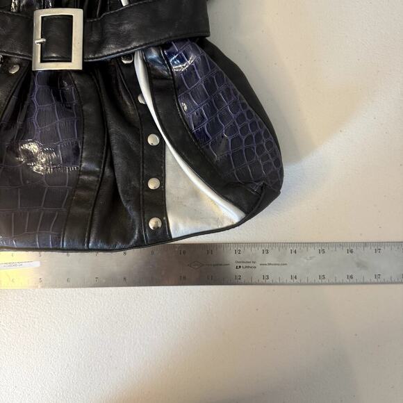 Y2K Patchwork Hobo Bag Purse Reptile Purple Black Shoulder Bag Studded - Picture 5 of 6